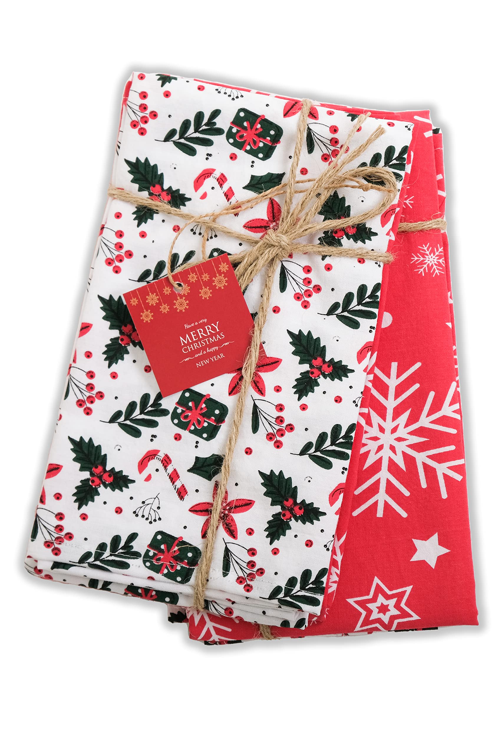 Homy Textiles Christmas-Themed Tea Towels for the Kitchen, Set of 2-100% Cotton, 50x70 cm, Perfect Kitchen Dish Towels, Ideal