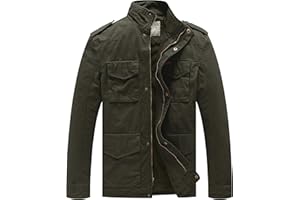 WenVen Men's Casual Spring & Fall Jacket Stand Collar Military Field Jacket Work Coat W/ 5 Pockets