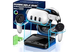 SVETAECHO Fast VR Charging Dock for Meta Oculus 3: LED Quest Charging Station for Oculus 2 Aceesories - Light Up Controller Stand with 4 Rechargeable Batteries for Meta Quest 3S