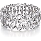BriLove Wedding Bridal Teardrop Rhinestones Cluster Stretch Bangle Bracelet for Bride