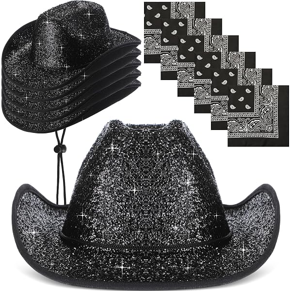 7555 6 Pcs Sparkly Star Cowboy Hat Felt Black Western Hercicy 6 Pcs Sparkly Star Cowboy Hat Felt Black Western Hat  main image 3
