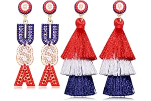 NLCAC USA Earrings Beaded American Flag Stars Ice Cream Drop Dangle Earrings 4th of July Patriotic Jewelry Memorial Independence Day Gifts for Women