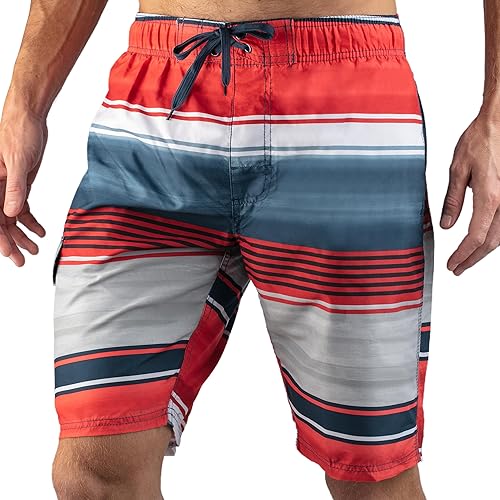 Kanu Surf Echelon Swim Trunks (Regular & Extended Sizes), Avalon Navy/Red, Small