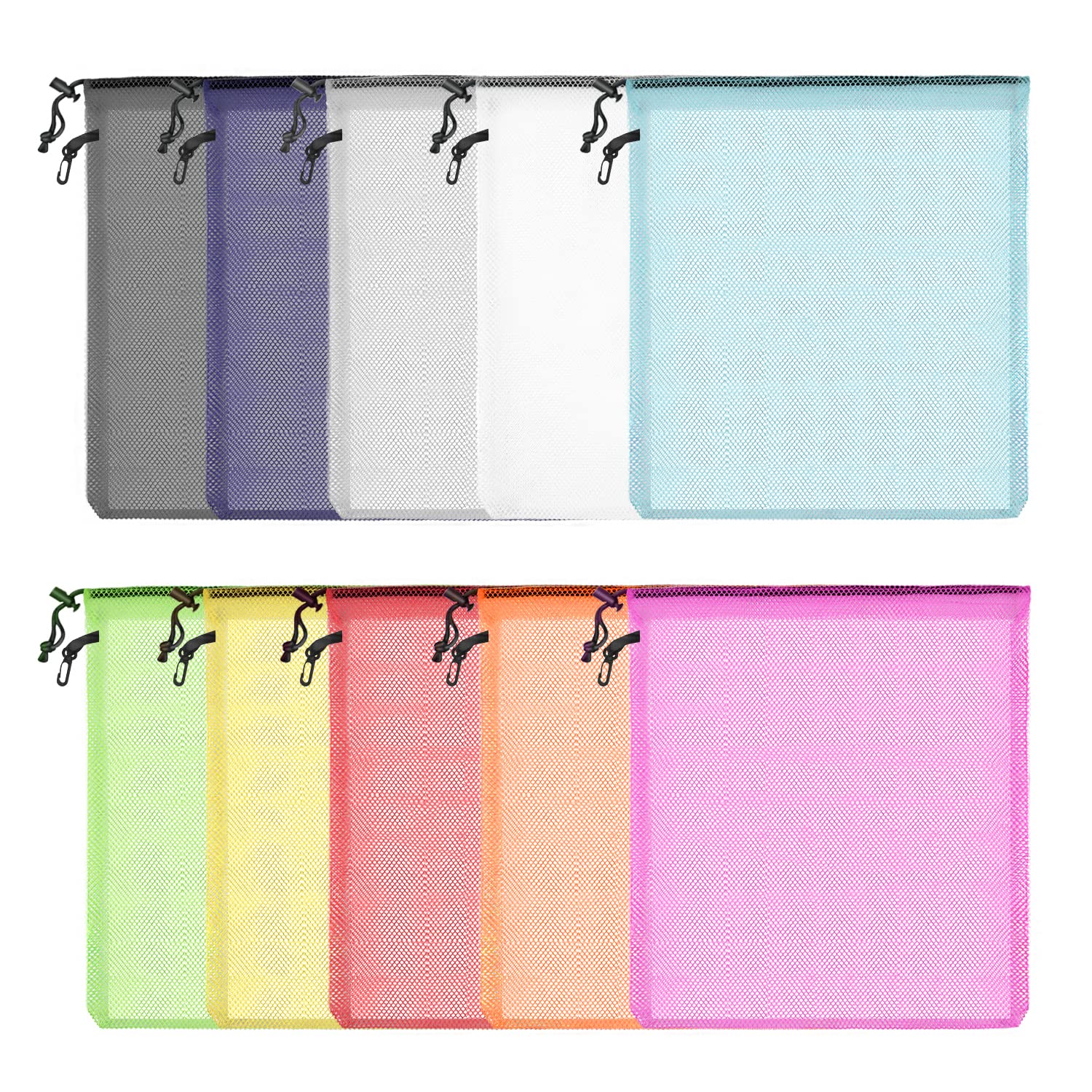 10pcs Colorful Drawstring Mesh Bags - Multi-functional Nylon Mesh Stuff Sacks for Sport, Swimming, Beach, Travel, Gym, Camping, Training (31x31cm)