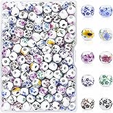 200pcs Flower Glaze Ceramic Beads Bulk,8mm Colorful Porcelain Floral Beads for Jewelry Bracelet Crafts Making