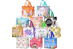 DECHISY 12Pack Easter Bags with Handles, Easter Gift Bags for Kids, 12 Styles Easter Egg Hunt Bags, Non-Woven Easter Bunny Bags, Large Easter Tote Bag for Egg Hunt Game, Easter Party Favors 8.3"×7.9"×5.9"