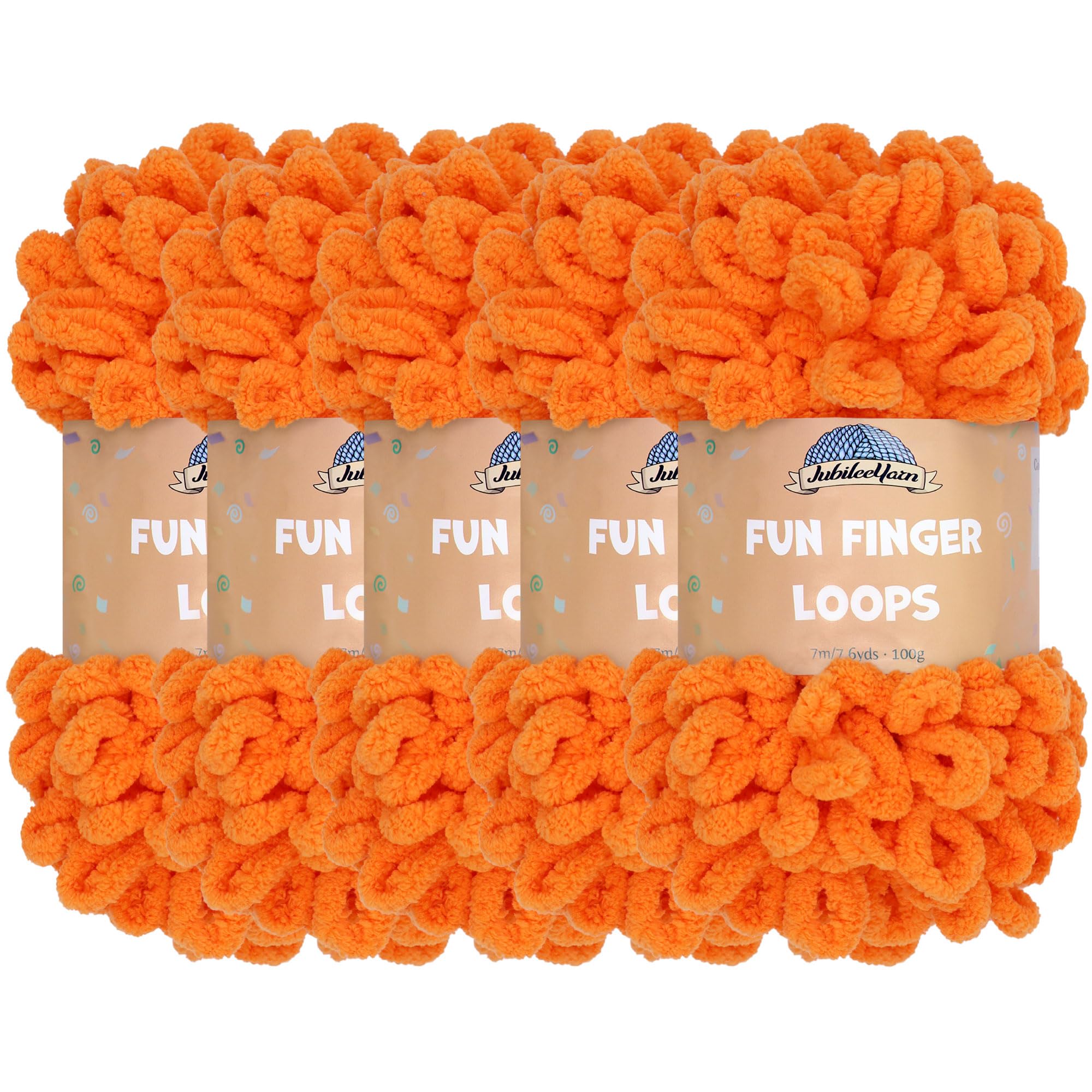 JubileeYarn Fun Finger Loops Yarn - Polyester Jumbo Weight Loop Yarn - 100g/Skein - Orange Peel - 5 Skeins — image 1
