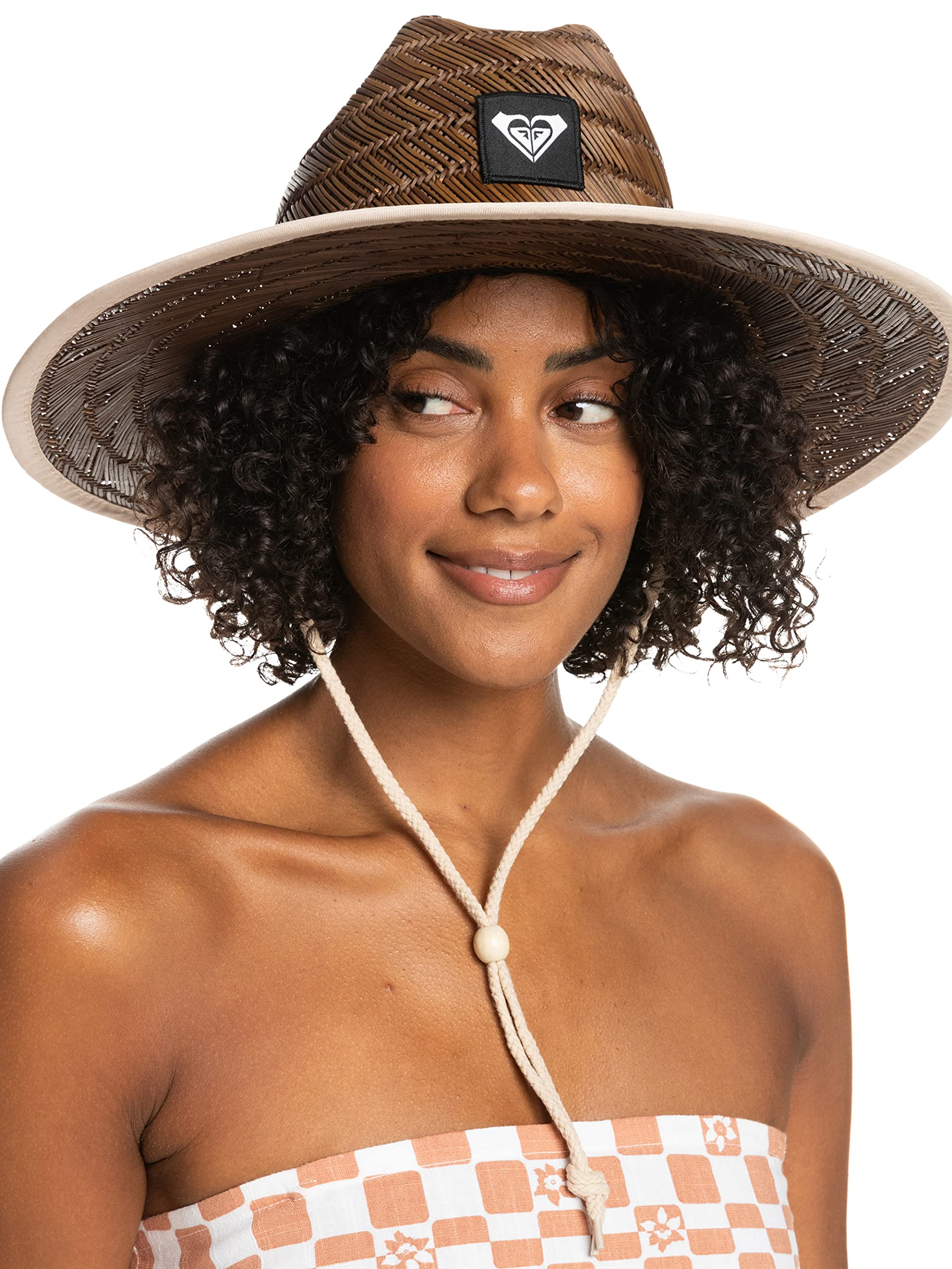 Sombrero de paja tejido Tomboy para mujer Roxy | Ala ancha | Ajustable | Protección solar | Playa | Vacaciones | Natural - Beige, Pequeño/Mediano