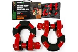 Rhino USA Super D Ring Shackles (2-Pack) - 70,548lb Break Strength – Heavy Duty 3/4" Clevis Shackle with 7/8 Pin for Towing & Off-Road Use - Pairs with Tow Strap for Vehicle Recovery (Red)