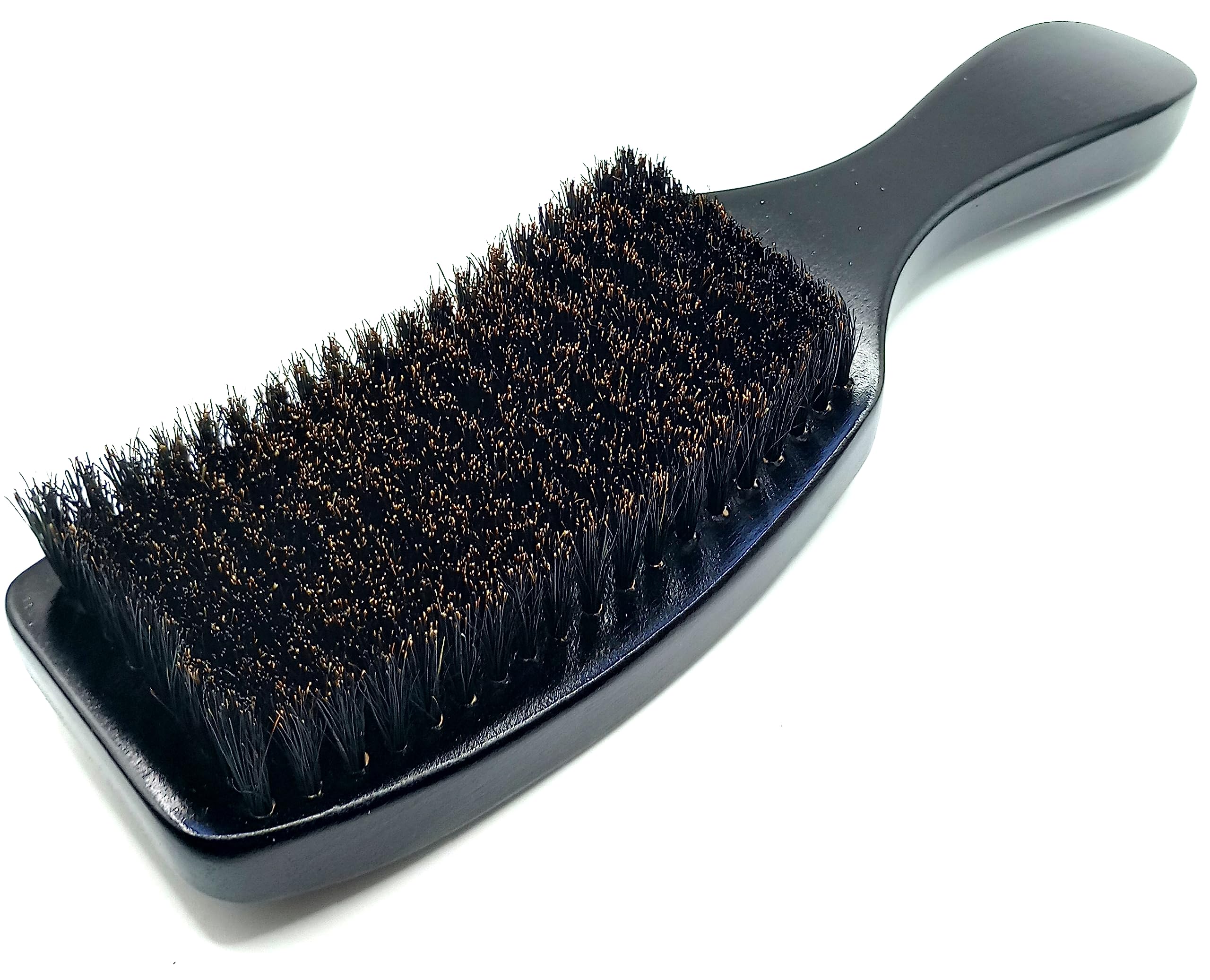 Mens Curved Soft Thick Boar Bristle Wave Hair Brush with Heavy Wooden Handle (Black)