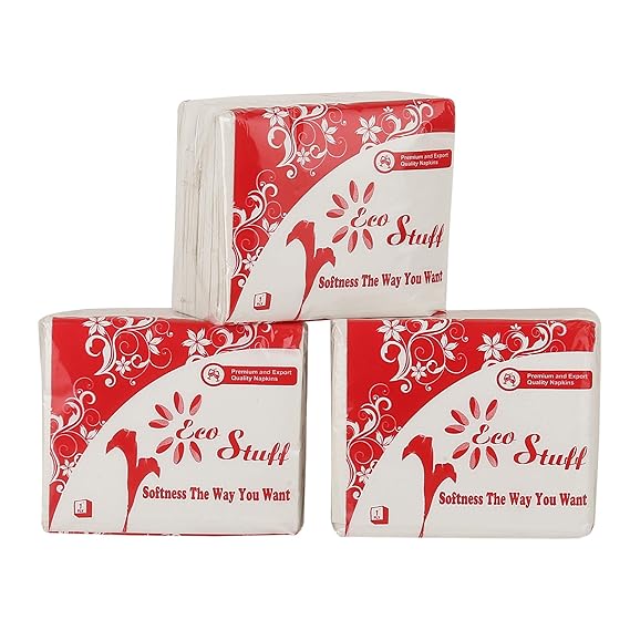 Eco Stuff Plain Tissue Paper Napkins, 27x30 cm (Pack of 3, 100 Napkins per Pack)