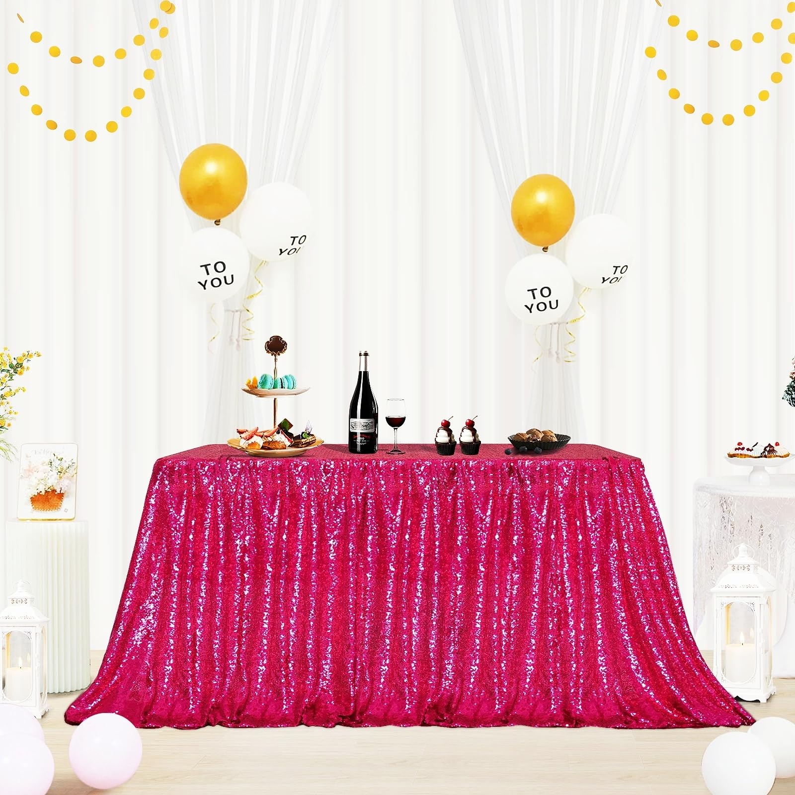 B-SHINE 60'' X 120'' Fuchsia Sequin Tablecloth Wedding Banquet Party Rectangle Table Cover