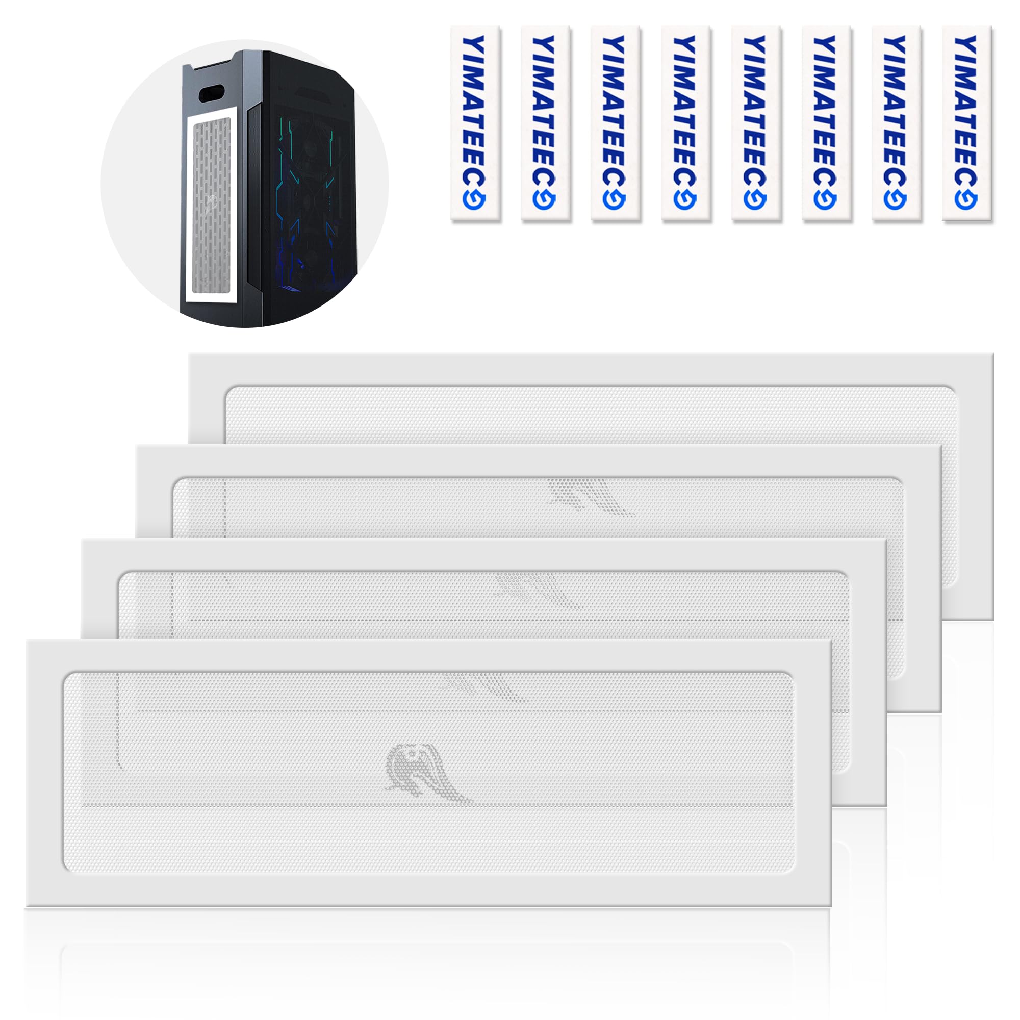 YIMATEECO 360mm PC Case Dust Mesh Filter for Computer Chassis Cooler, 4 Pack PC Dust Filter with Magnetic Frame Fan Grills Dustproof Cover PVC 50 Mesh (PVC Gentleman, 120 * 360mm, 4pcs, White)