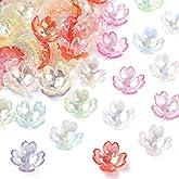 UR URLIFEHALL 600 pcs Random Acrylic Flower Bead Caps Transparent 4-Petal Flower Beads Colorful Floral Bead End Caps for DIY Bracelet Necklace Earrings Jewelry Making