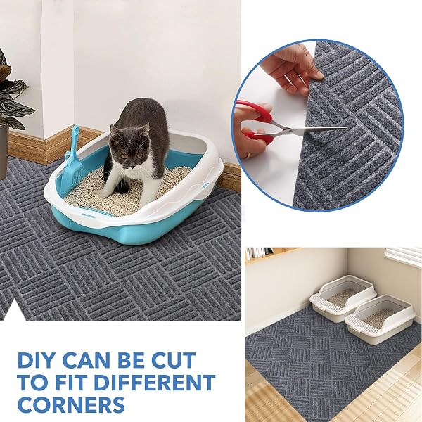 2 PACK CAT LITTER MAT,LARGE LITTER TRAPPING MAT,| WASHABLE LITTER BOX MAT, LEAK-RESISTANT, NON-SLIP BACKING,QUICK DRY,CUT TOFIT,SIZE 35”X24′