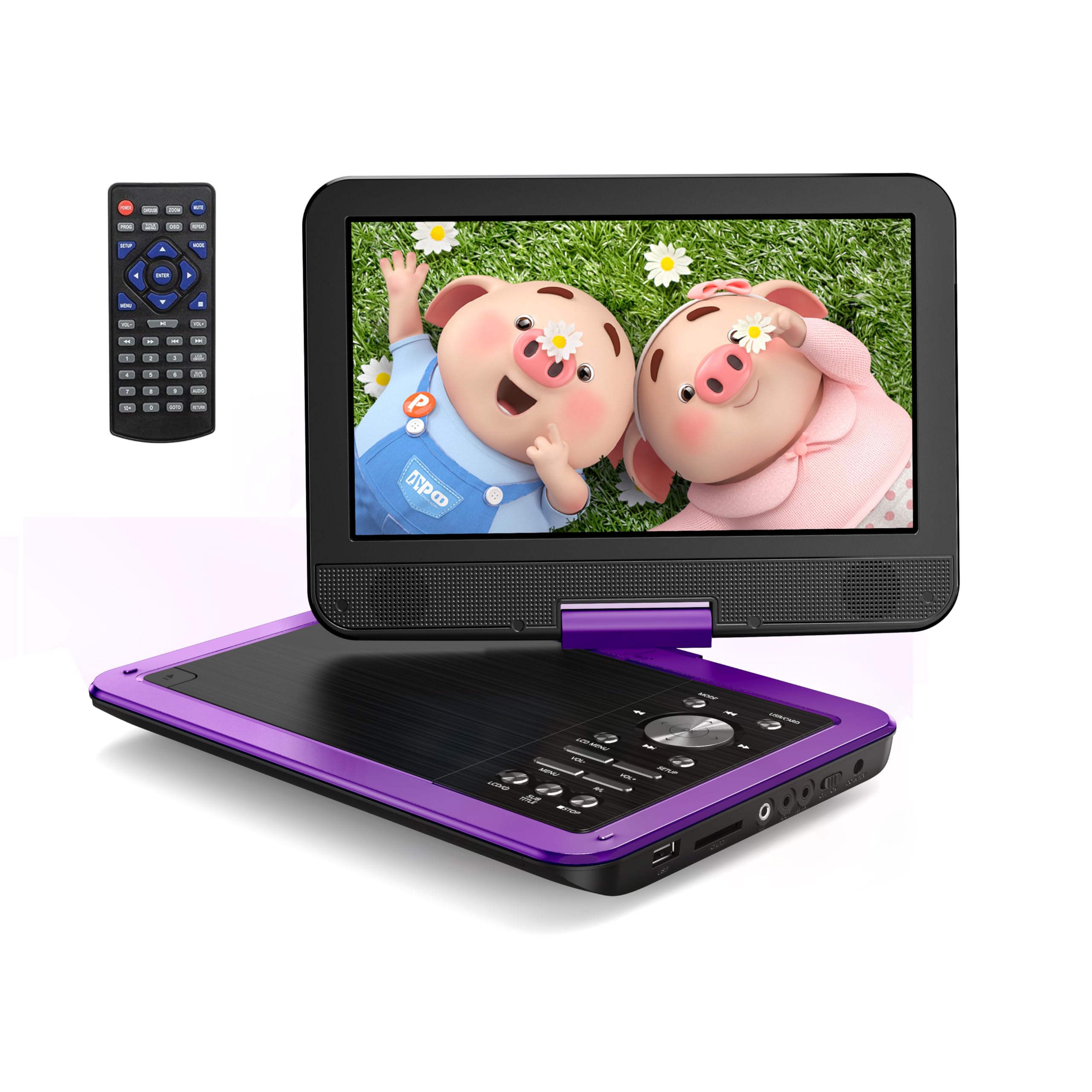 Yoton 12.5" Portable DVD Player with 10.5" HD Swivel Screen, Easy Setup for Kids & Elderly, 6-Hour Battery Life, Includes AV Cable & Car Charger, Supports USB/SD Card(Not Support Blu-ray), Purple