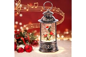 SINOFAYAR Christmas Snow Globes, Glittering Cardinal Christmas Lantern with 6h Timer & 8 Christmas Music Songs, USB & Battery Operated Christmas Music Box for Christmas Decorations Indoor Tabletop Gifts