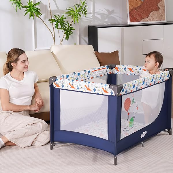 PAMO BABE COMPACT PACK AND PLAY – PORTABLE CRIB FOR BABY, LIGHTWEIGHT FOLDABLE TRAVEL PLAYARD WITH MATTRESS PAD & CARRY BAG, SAFE BREATHABLE TRAVEL BED FOR HOME, TRIPS & FAMILY VISITS, CUTE PATTERN
