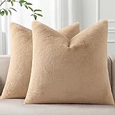 Pallene Faux Fur Plush Throw Pillow Covers 24x24 Set of 2, Soft Fluffy Couch Pillow Covers for Living Room, Khaki