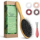 Boar Bristle Hair Brush,No Shampoo Hair Brush,Dry and Wet Detangling Gently Enhances Shine, Smooths Frizz and Prevents Breakage in Fine and Straight, Thick and Curly Hair