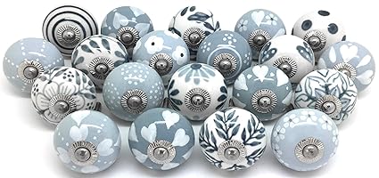 Set Of 20 Mixed Grey White Cream Vintage Look Ceramic Cupboard