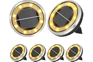 ZAIYW 6 Pack Solar Ground Lights Outdoor Waterproof Garden Lights Solar Powered Disc Landscape Lighting for Pathway Yard Lawn Walkway Deck Decoration (Warm White)