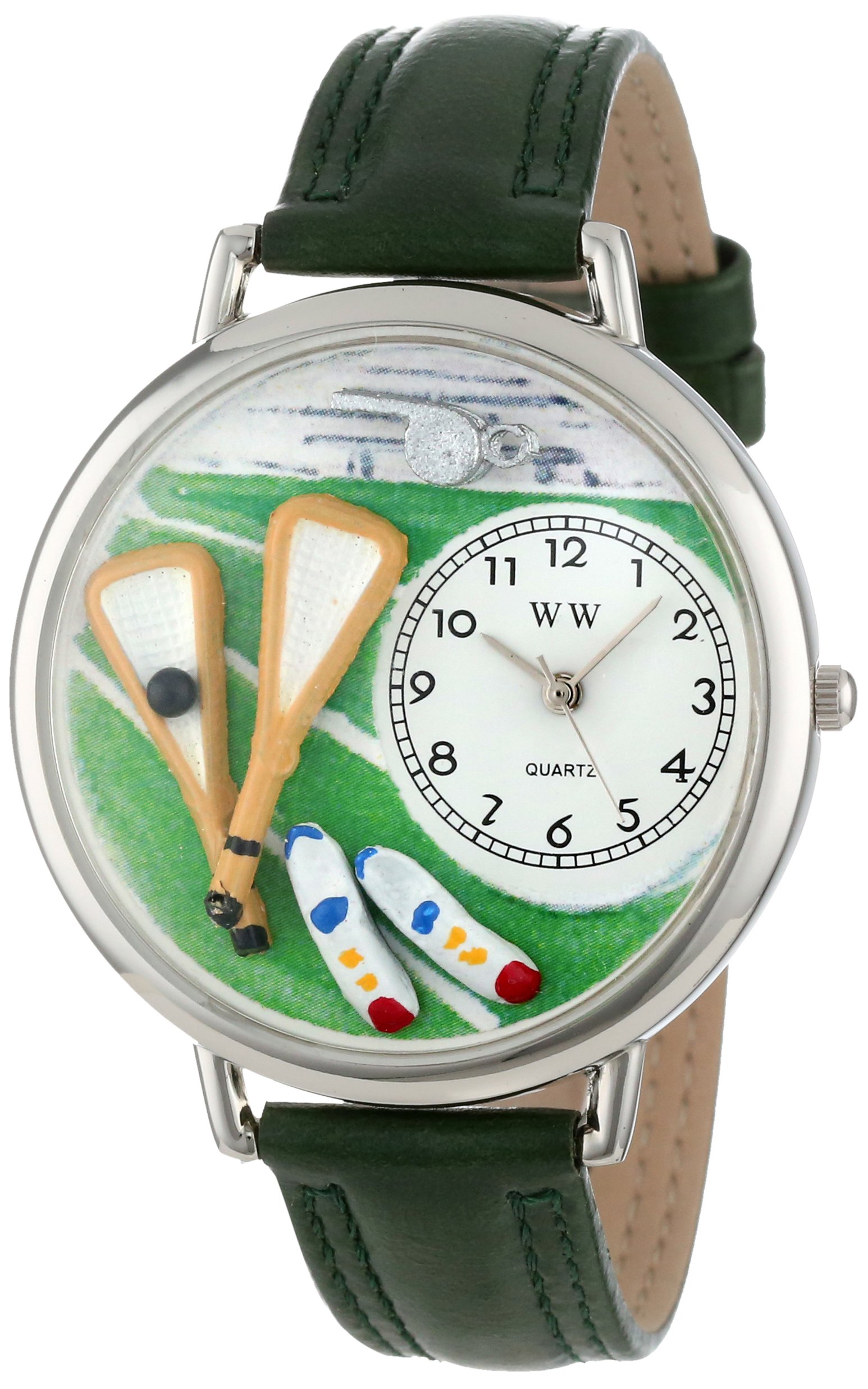 Whimsical Watches Lacrosse Black Padded Leather and Silvertone Unisex Quartz Watch with White Dial Analogue Display and Multicolour Leather Strap U-0820014