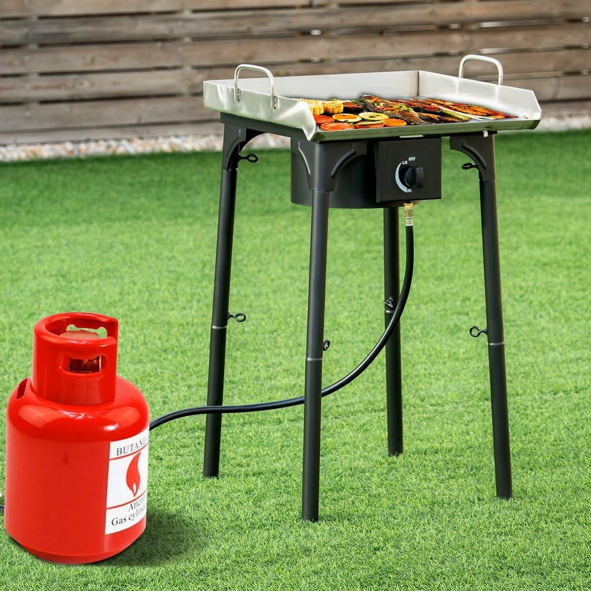 review Goplus Outdoor Camp Stove High Pressure Propane Gas Cooker Portable Cast Iron Patio Cooking Burner w/Detachable Legs Great for Camping, Patio, or RV (Single-Burner 100,000-BTU)