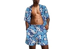 KYKU Mens Hawaiian Shirt and Short Set - Summer Short Sleeve Button Down Beach Shirts Tropical Vacation 2 Piece Outfits