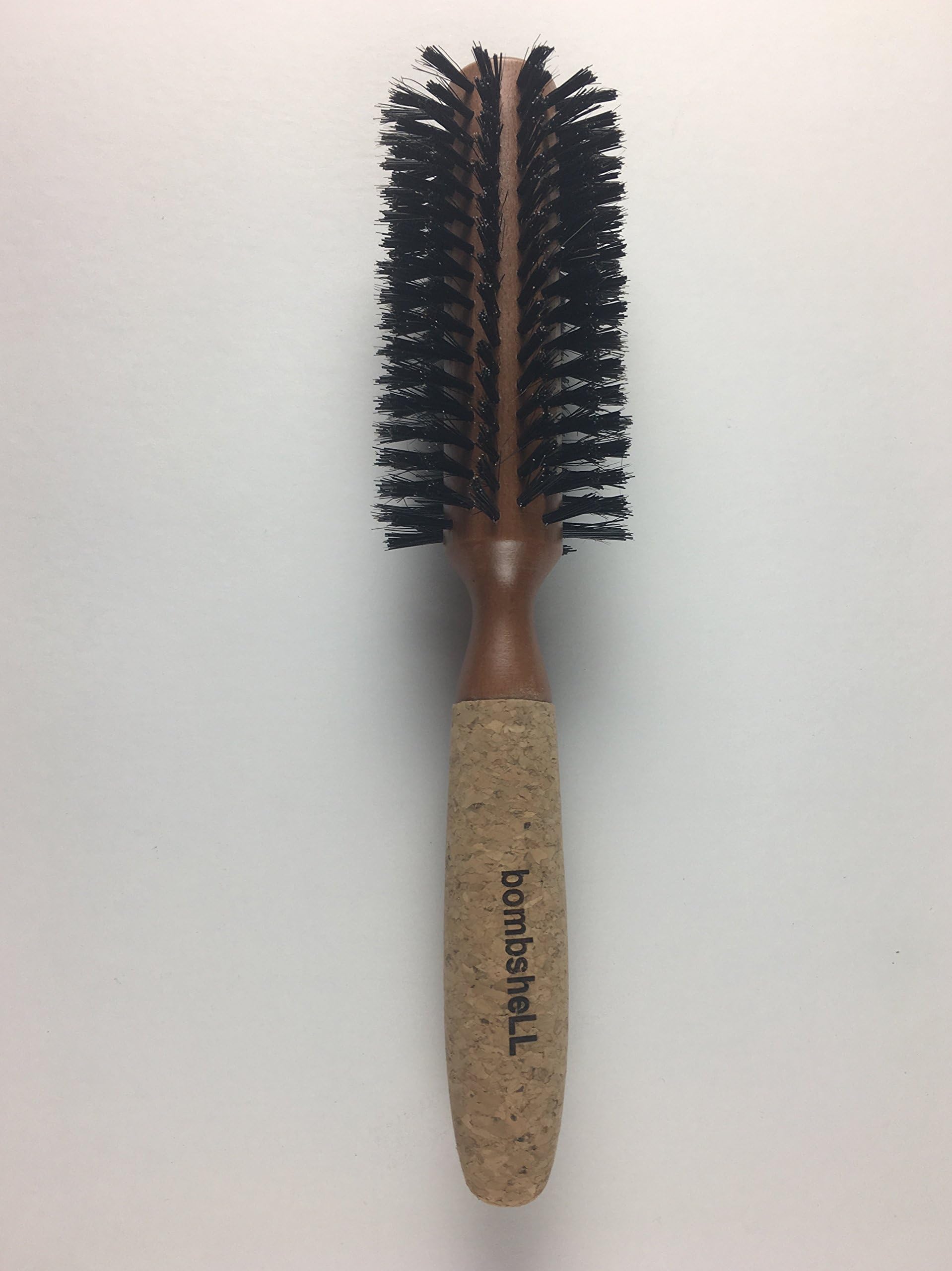 BombshellSustainable Round Hair Brush — Birchwood and Cork Handle Hairbrush with Boar Bristles, Ergonomic Boar Bristle for Blow Drying, Curling, and Styling 2.25"
