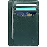 Pomelo Best Top Grain Genuine Leather Wallet for Men and Women, Slim Minimalist Front Pocket RFID Blocking Card Holder for Travel, Gifts, Dark Green