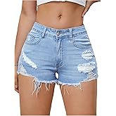 Verdusa Womens Shorts Jeans Y2k Outfits Summer Vintage Low Rise Ripped Distressed Skinny Mini Denim Shorts