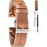 hemsut h Leather Watch Bands for Men, Horween Quick Release Leather Watch Strap Vintage Watch Replacement Wrap of 18mm, 20mm, 22mm