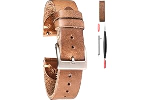 hemsut h Leather Watch Bands for Men, Horween Quick Release Leather Watch Strap Vintage Watch Replacement Wrap of 18mm, 20mm, 22mm
