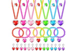 DIZRNOI Princess Jewelry Set for Girls with Colorful Necklace Bracelets Rings Earrings Birthday Gifts Party Favors Pretend Play Dress up Costume Friendship Jewelry for Toddler Girls (Heart)
