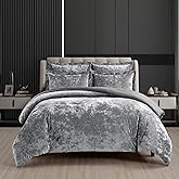 Fredsure Distressed Velvet Comforter Set, 5 Pieces Dark Grey Queen, Distressed Velvet Face and Brushed Microfiber Reverse