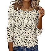 Ivicoer Women's 3/4 Length Sleeve Tops Crewneck Button Pleated Dressy Casual Blouses