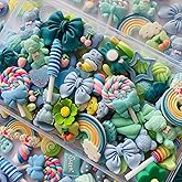 FULUSODO 60pcs Blue Flat Back Bulk Mixed Resin Cute Set Ornament Scrapbooking