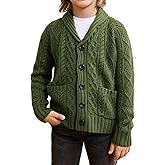 rrhss Boys Cable Knit Cardigan Sweater Kids Button Down Shawl Collar Outwear Sweater with Pockets 3-12 Years