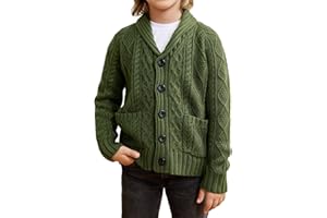 rrhss Boys Cable Knit Cardigan Sweater Kids Button Down Shawl Collar Outwear Sweater with Pockets 3-12 Years