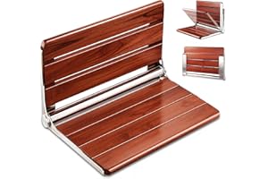 Upgraded 18" ADA Compliant Folding Teak Shower Seat Wall Mounted-Teak Folding Shower Bench, Folding Shower Seat for Inside Sh