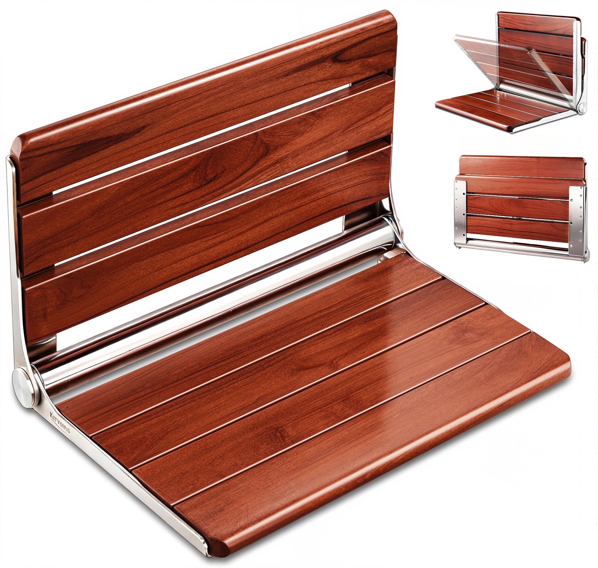 Photo 1 of [Upgraded Version] 18" ADA Compliant Folding Teak Shower Seat Wall Mounted-Folding Shower Bench, Folding Shower Seat for Inside Shower, Teak Foldable Shower Chair, Fold Down Shower Seat, Max 400lbs
