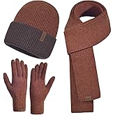 Winter Beanie Hat Scarf Touchscreen Gloves Set for Women Knit Warmer Thick