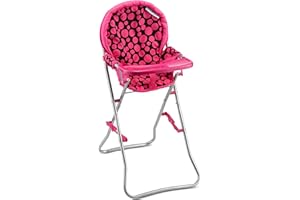 HUSHLILY Baby Doll High Chair, Baby Toy High Chair for Toddlers 3 Years and up, Baby Doll Furniture for 18 inch Dolls, Pink and Black Polka Dot Design for Kids