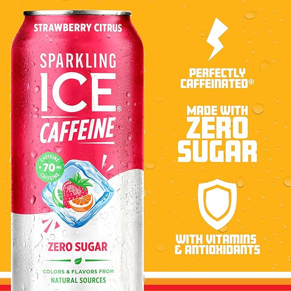 SPARKLING ICE CAFFEINE STRAWBERRY CITRUS SPARKLING WATER WITH CAFFEINE, ZERO SUGAR, WITH ANTIOXIDANTS AND VITAMINS,16 FL OZ CANS (PACK OF 12)