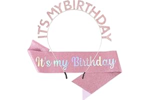 Araluky Birthday Crowns for Women IT'S MY BIRTHDAY Headband & ITS MY BIRTHDAY Sash for Women Birthday Headband for Women Parties Favors Gift-Pink