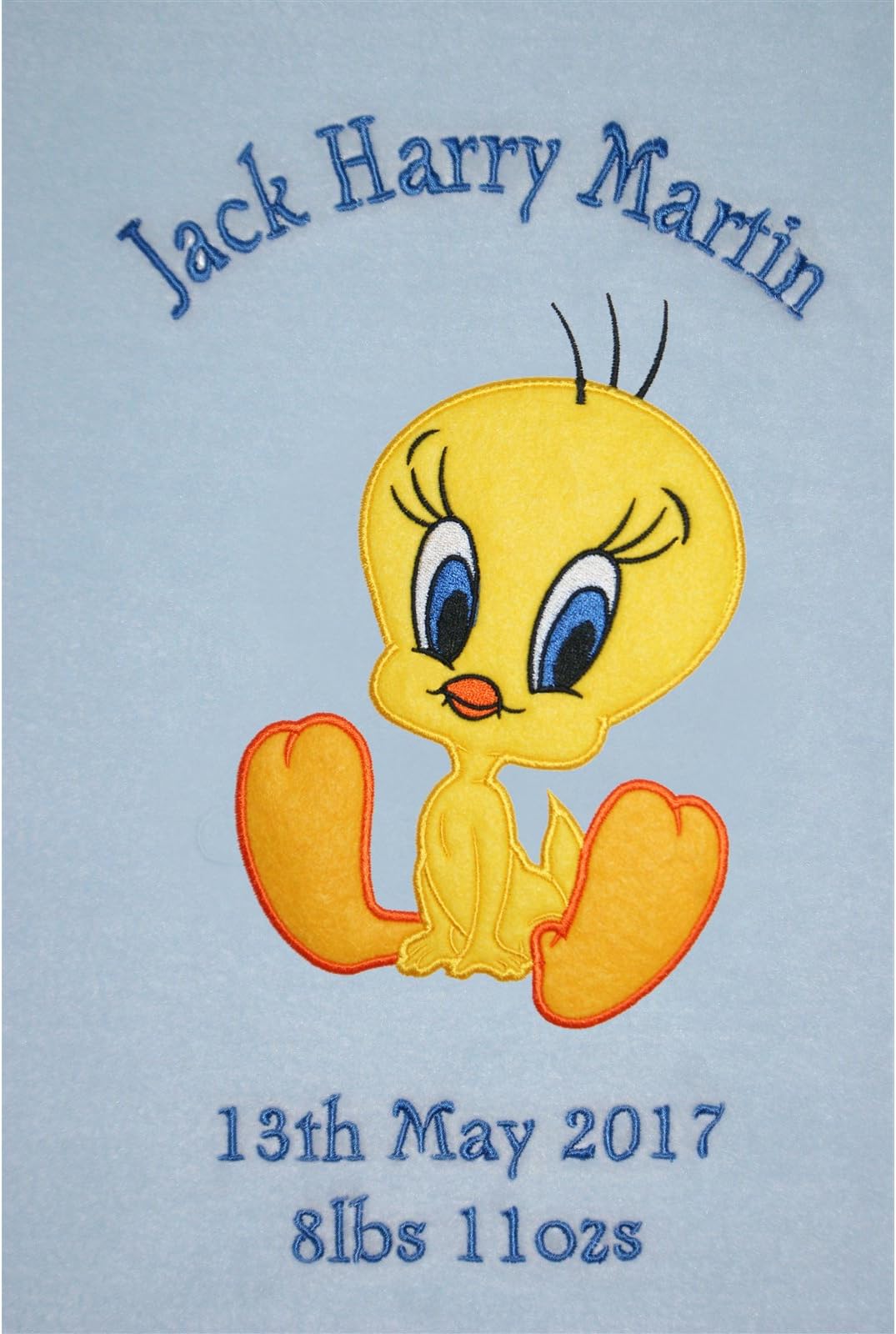 Tweety Pie Style Luxury Personalised Applique Super Soft Fleece Blanket (Baby Blue)