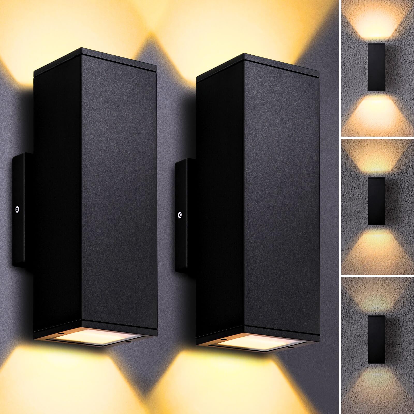 Photo 1 of DAKAFUL Dimmable Wall Lights Outdoor 2 Packs, Integrated LED Square Up Down 12W 2700K Modern Aluminum Light, Waterproof Exterior Lighing Fixtures for Porch Patio Garage Gardern