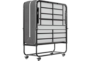 SunsGrove Twin Folding Bed with Mattress, 75" x 38" Foldable Guest Bed, Portable Rollaway Bed with 5" Memory Foam Mattress, Space-Saving Sturdy Metal Frame