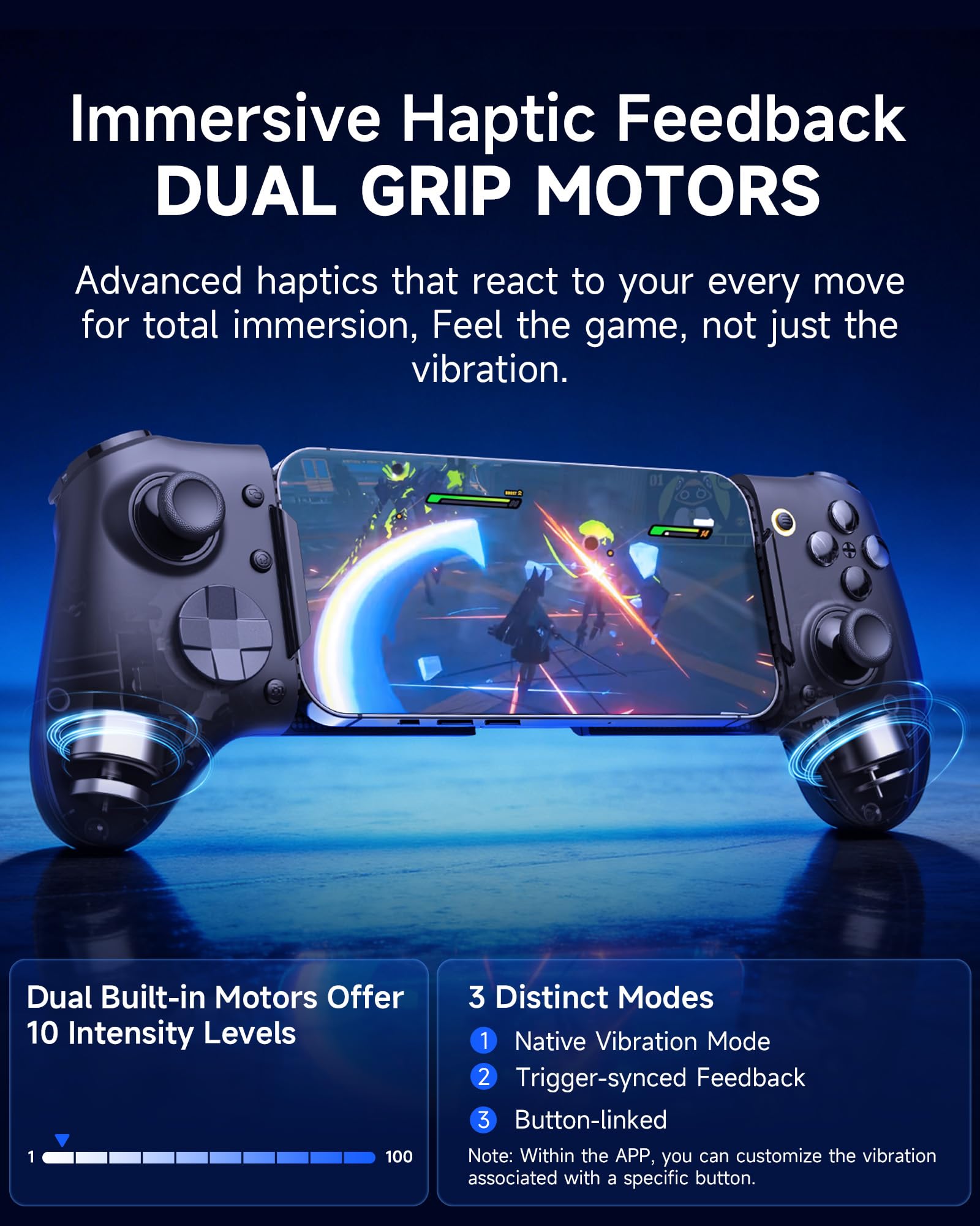 EasySMX M20 Mobile Controller mit USB-C für iPhone, Android-Smartphones und Tablets 8,5", Smartphone Controller mit Hall Effekt-Joystick/Zweistufiger Trigger, Dual Grip Motors-Schwarz 5